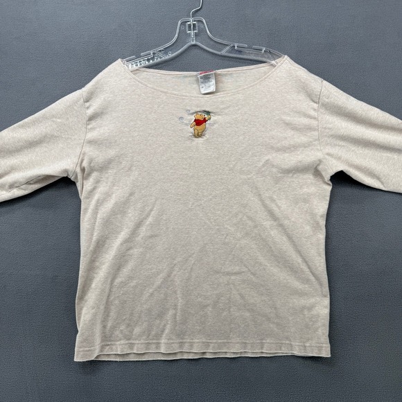 Disney Store Winnie the Pooh Embroidered Boat Neck Top Oatmeal XXL 3/4 Sleeve - Picture 7 of 10